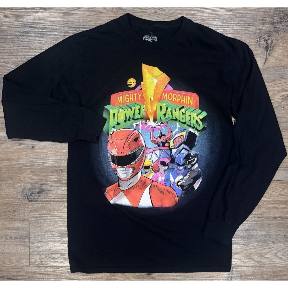 Go Mighty Morphin Power Rangers Unite Long Sleeve Shirt Black Size S 90s Retro